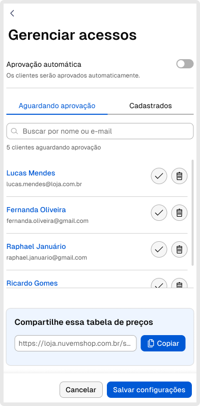 Aprovação manual de clientes