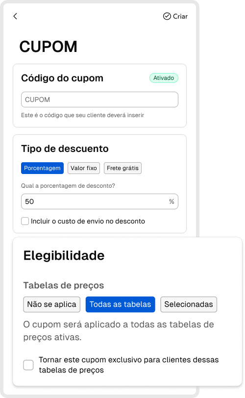 Promoções e cupons para atacadistas